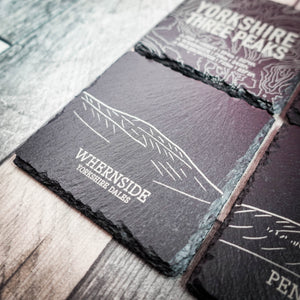 Yorkshire 3 Peaks Laser Engraved Blackened Slate Coaster Set – Set of 4