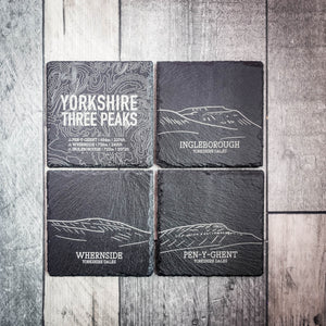 Yorkshire 3 Peaks Laser Engraved Blackened Slate Coaster Set – Set of 4