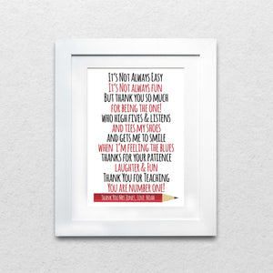You Are Number 1 Teacher Personalised Print