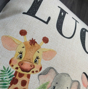 Personalised Jungle Animals Birth Detail Cushion Cover