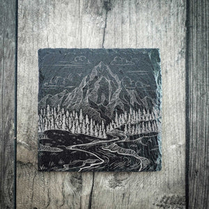 Mountain Sketch Riven Slate Coaster