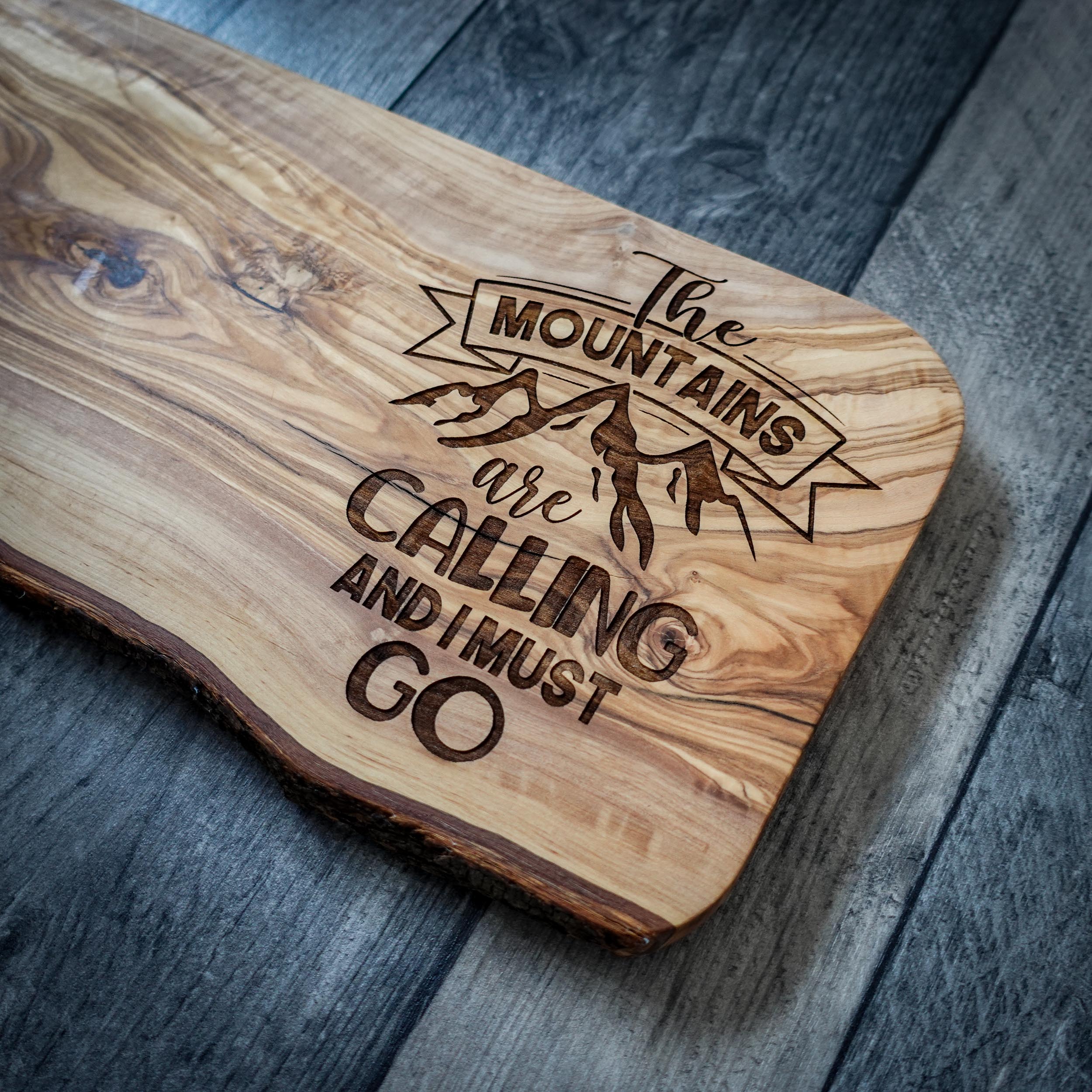 Take Me To The Mountains Rustic Olive Wood Chopping Board