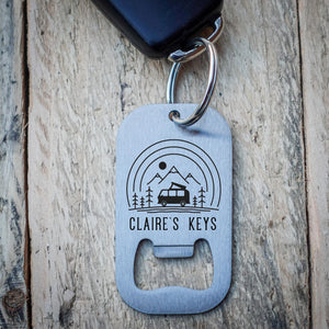 Personalised Line Art Camper Van Stainless Steel Bottle Opener